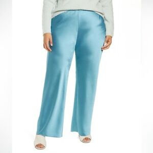 Vince High Waist Fluid Satin Bias Pant in Deep Lagoon Straight Wide Leg Size 1X